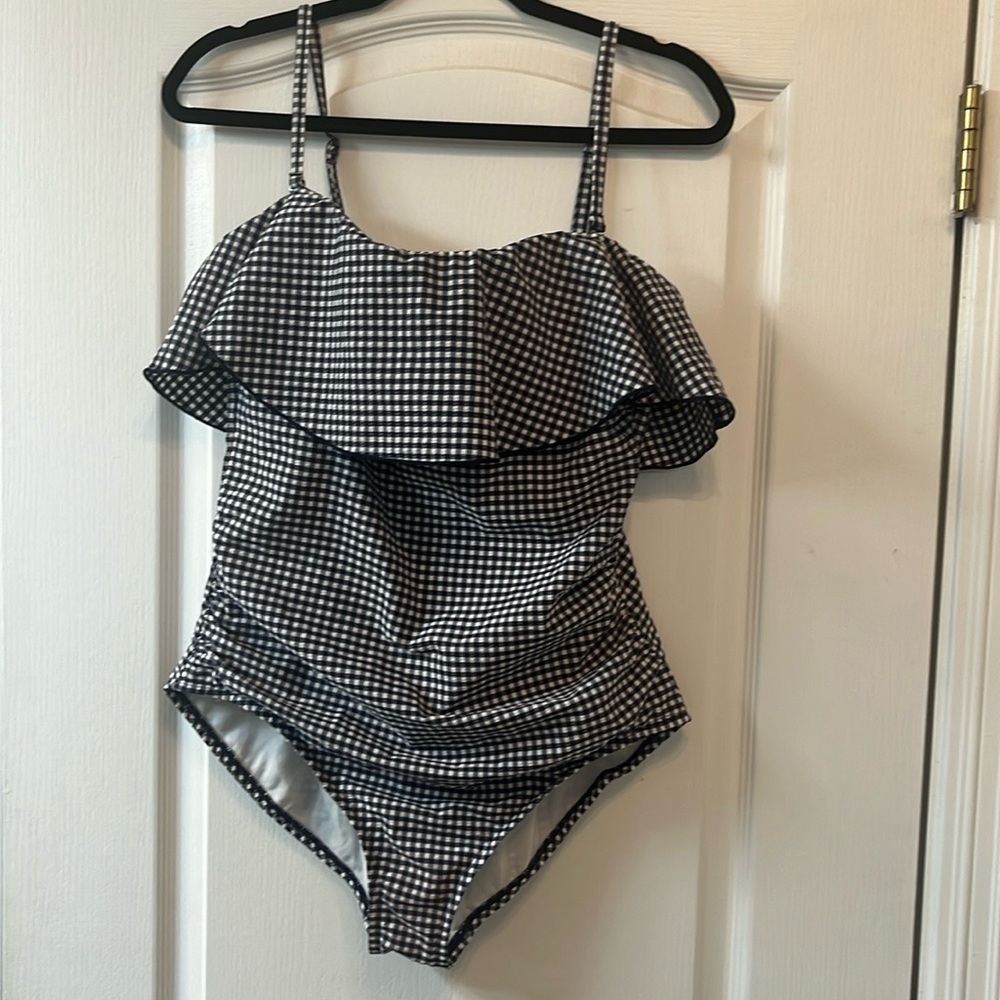 Black and White Gingham Women Swim One Piece